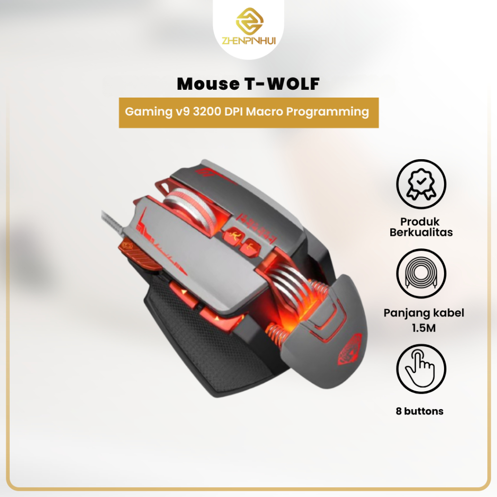 MOUSE Gaming T- WOLF V9 3200 DPI Macro Programming RGB Wired/MOUSE GAMING