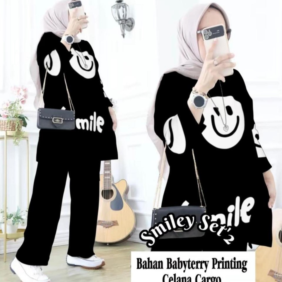 KODE V75J SMILE SET CELANA CARGO BABYTERRY PRINTING LD 11  SETELAN SMILE  ONE SET SMILE  SETELAN KOM