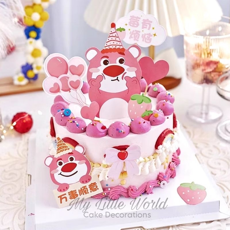 Set Topper Karton Lotso Bear Toy Story Beruang Merah Tusukan Hiasan Kue Ulang Tahun Dekorasi Birthda