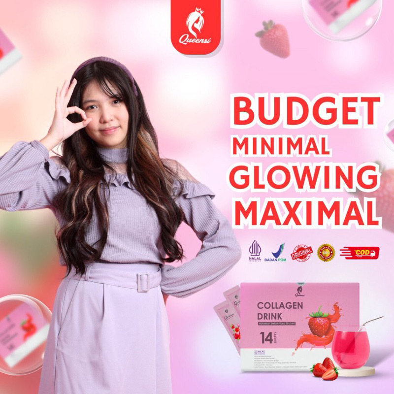 QUEENSI COLLAGEN DRINK STRAWBERRY-MENCERAHKAN