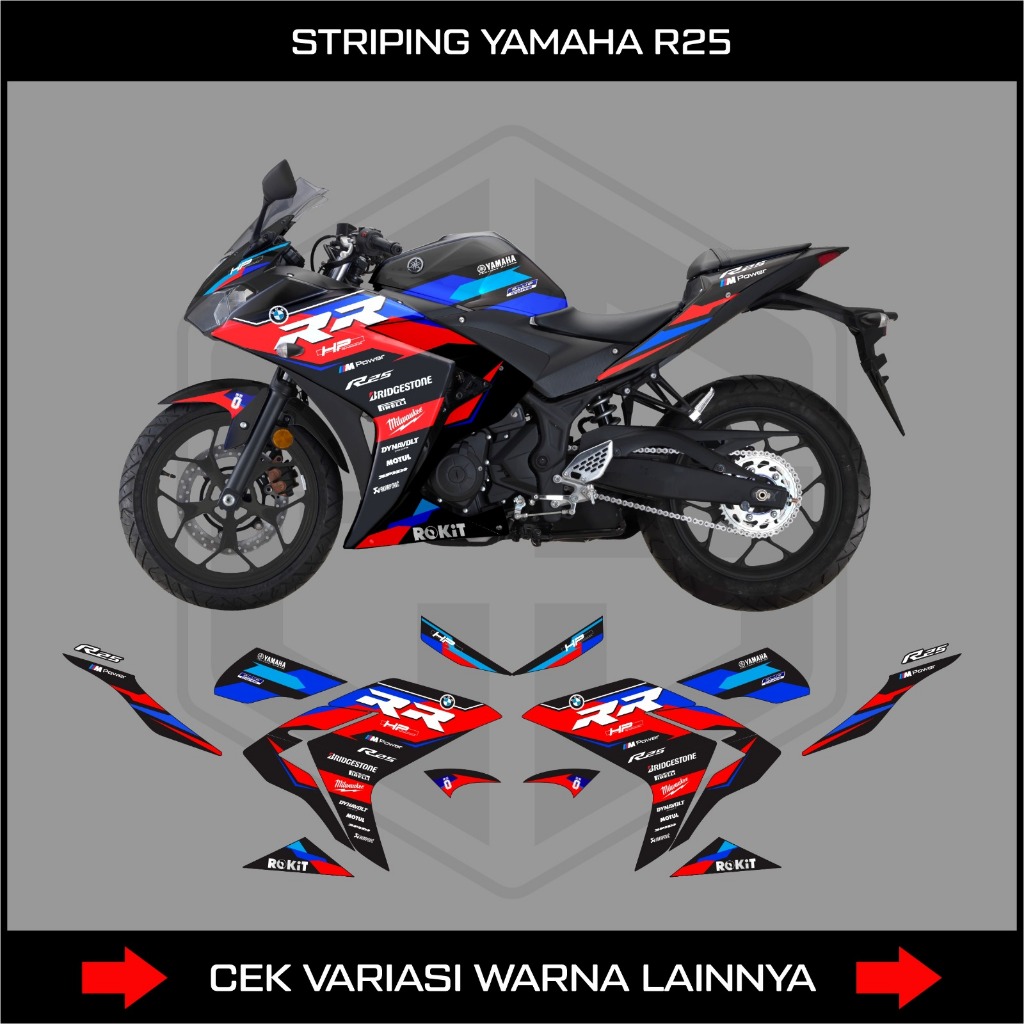 STIKER STRIPING YAMAHA YZF R25 OLD MOTIP BMW TRI COLOR / STICKER DECAL SEMI FULL BODY MOTOR R25 LAMA