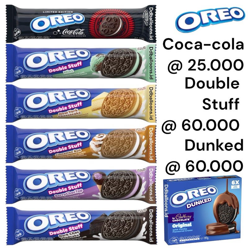 

OREO AUSTRALIA, OREO COCA-COLA LIMITED EDITION, OREO DOUBLE STUFF NEWYORK CHEESE CAKE, CINNAMON BUN, OREO MINT, OREO BERRY CHOC TOP, OREO DARK CHOC MUDCAKE, OREO DUNKED OREO IMPORT AUSTRALIA SNACK MURAH MERIAH