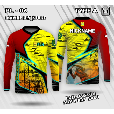 jersey dinas pln lengan panjang kaos dinas pln baju dinas pln unisex free custom nama logo