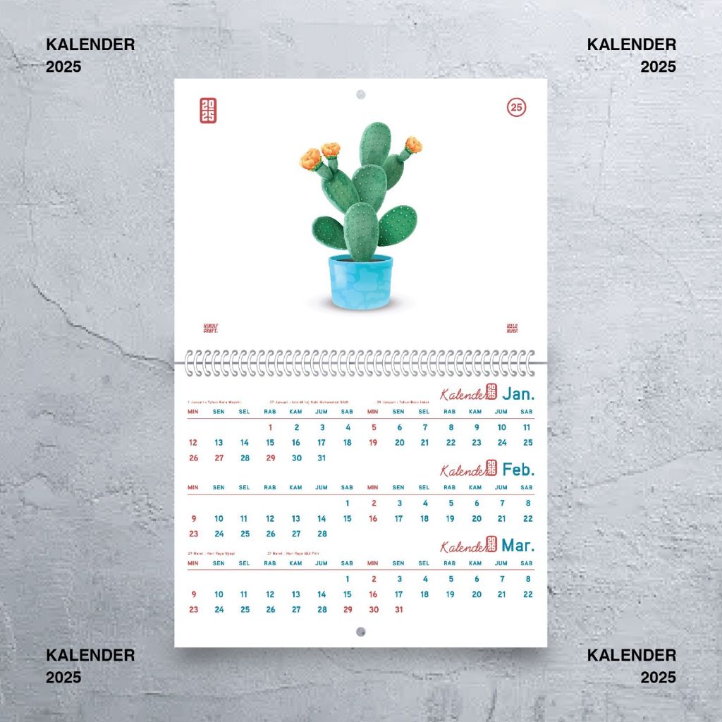 

Kalender Dinding 2025 Aesthetic Kaktus Hiasan Kamar Spiral - Bahan Art Carton 260gsm