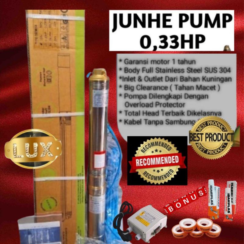 Diskon PROMO Mesin Pompa air satelit 3in 0.33hp 220v 250 watt JUNHE casing stainles submersible 0,33