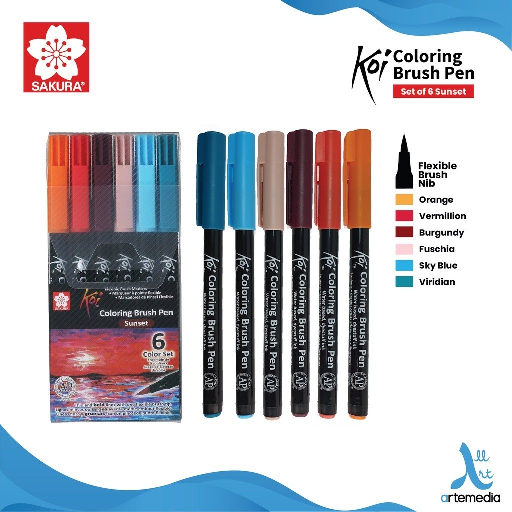 

Gramedia Surabaya - Sakura Koi Coloring Brush Pen Set 6 Pena Kuas Warna Brush Pen sunset