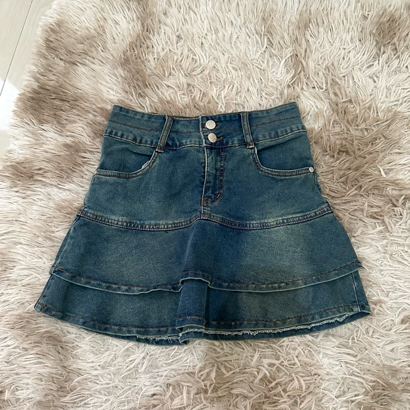 CLARINATELIER - Y2K flare denim skirt