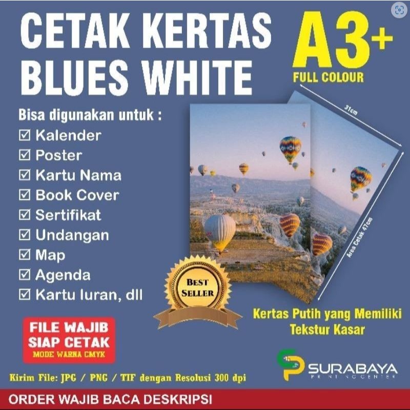 

Cetak Kertas Blues White Full Colour Ukuran A3+ Murah Berkualitas tidak glossy