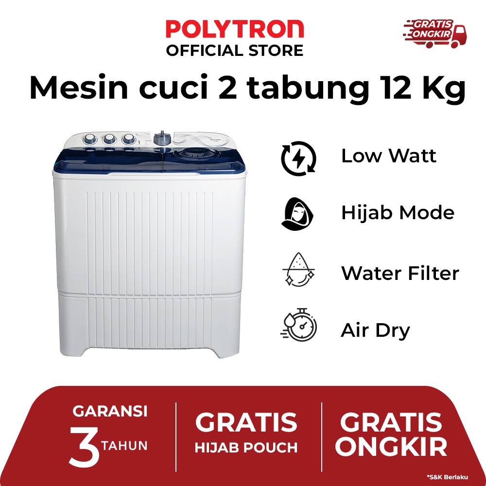 Mesin cuci POLYTRON Primadona Giant 2 tabung 12 Kg PWM 1203B