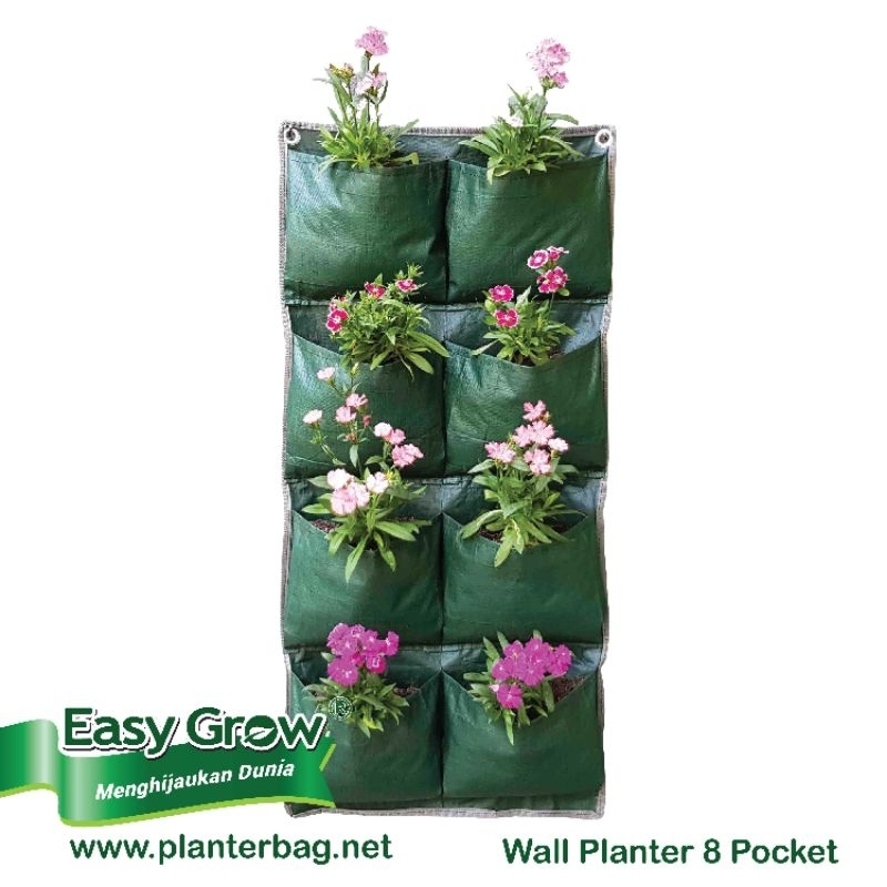 Wall Planter Easy Grow 8 kantong, warna hijau