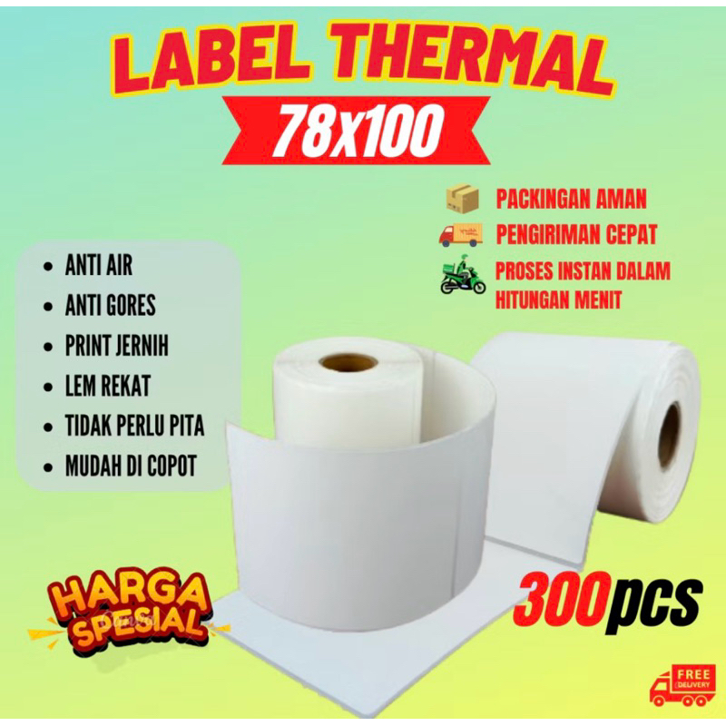 

kertas stiker label resi barcode 78x100 1 roll thermal isi 300 pcs