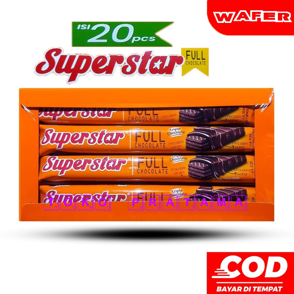 

Superstar Triple Chocolate Wafer 385g 1 Box Isi 20 Full Chocolate Cokelat Camilan