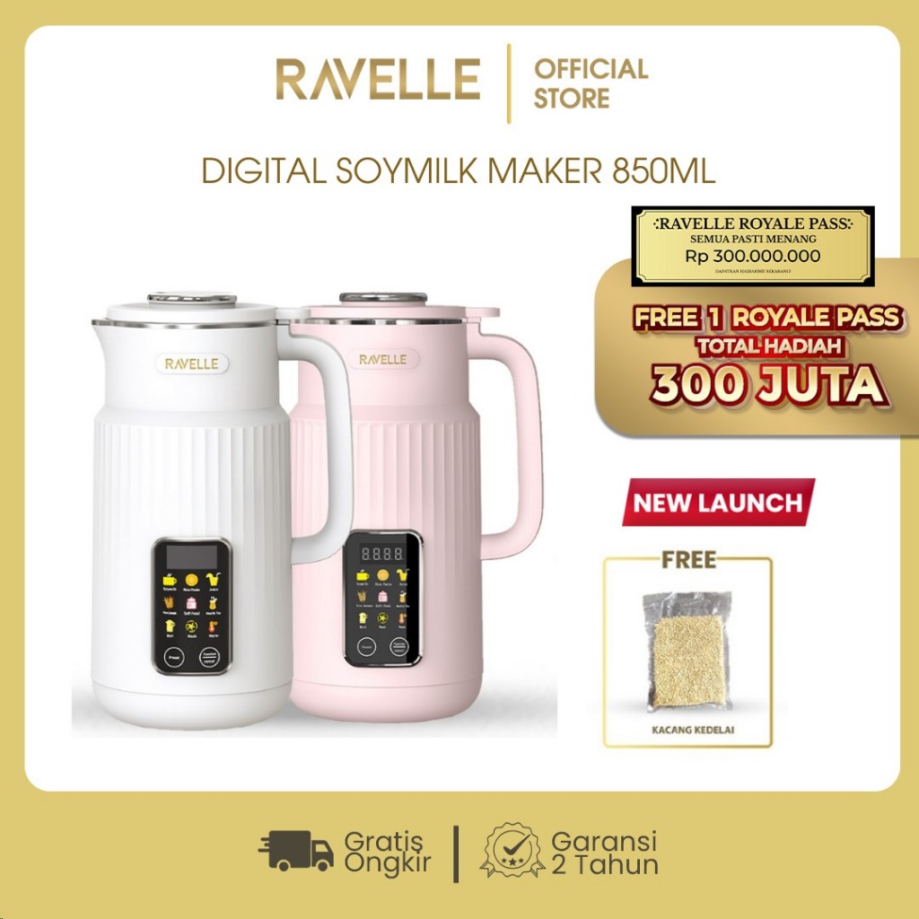 RAVELLE Digital Soymilk Maker 850ml 9 in 1 - Mesin Multifungsi Pembuat Susu Kacang Kedelai tanpa Dis