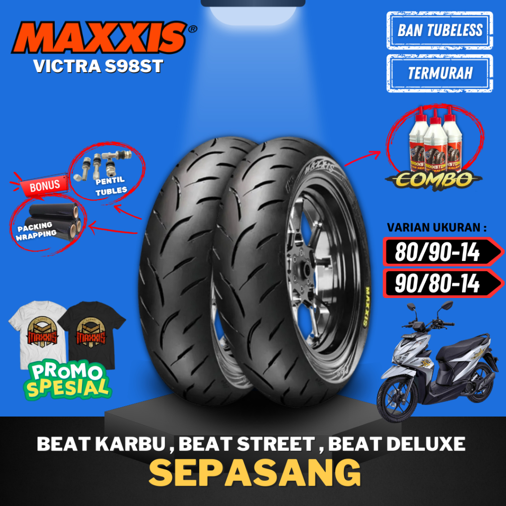 PROMO [PAKET SEPASANG MURAH] MAXXIS VICTRA RING 14 ( 80/90-14 & 90/80-14 ) / BAN MAXXIS TUBELESS