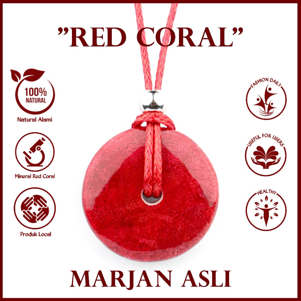 KODE P5A Liontin Koin Batu Red Marjan Coral Kalung Pria Wanita