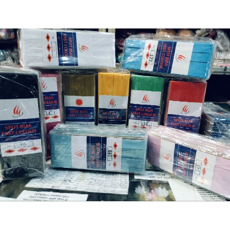 

( COD ) Ecer Bisban polos 12 mm 3 yard , Spot bias fast colour, bias tape polos