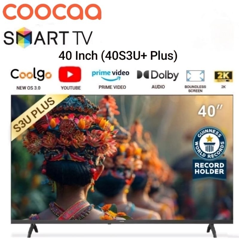 Led TV coocaa 40 inch 40" 40S3U PLUS smart TV Res 2K 40S3U+ wifi youtube coca koka cocaa  cooca