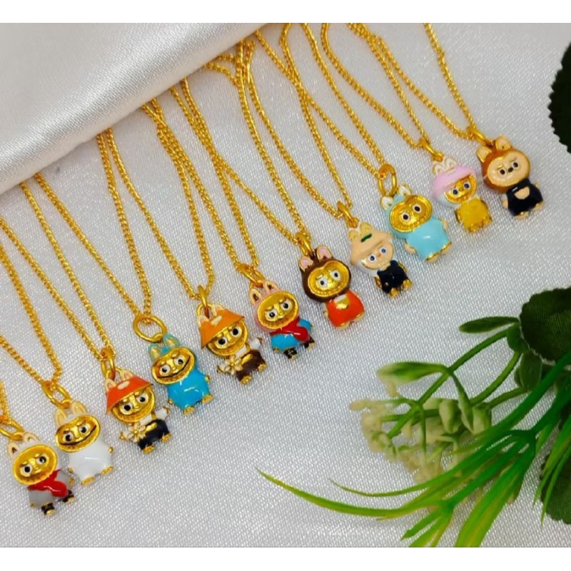 KALUNG JEWERLY CHARM LIONTIN LABUBU EMAS HONGKONG LAPIS EMAS 24K