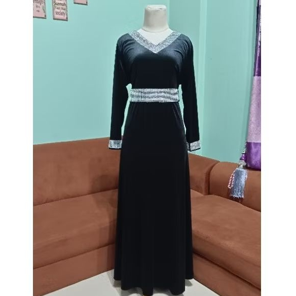 Gamis sultan Renda Mutiara Bludru Premium dress kaftan arab polos simplei