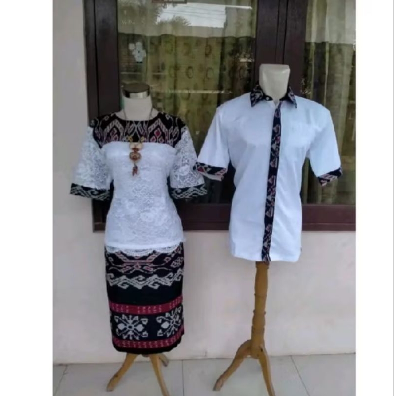 DRESS TENUN MIX BROKAT PUTIH,BAJU TENUN JEPARA, KEMEJA TENUN