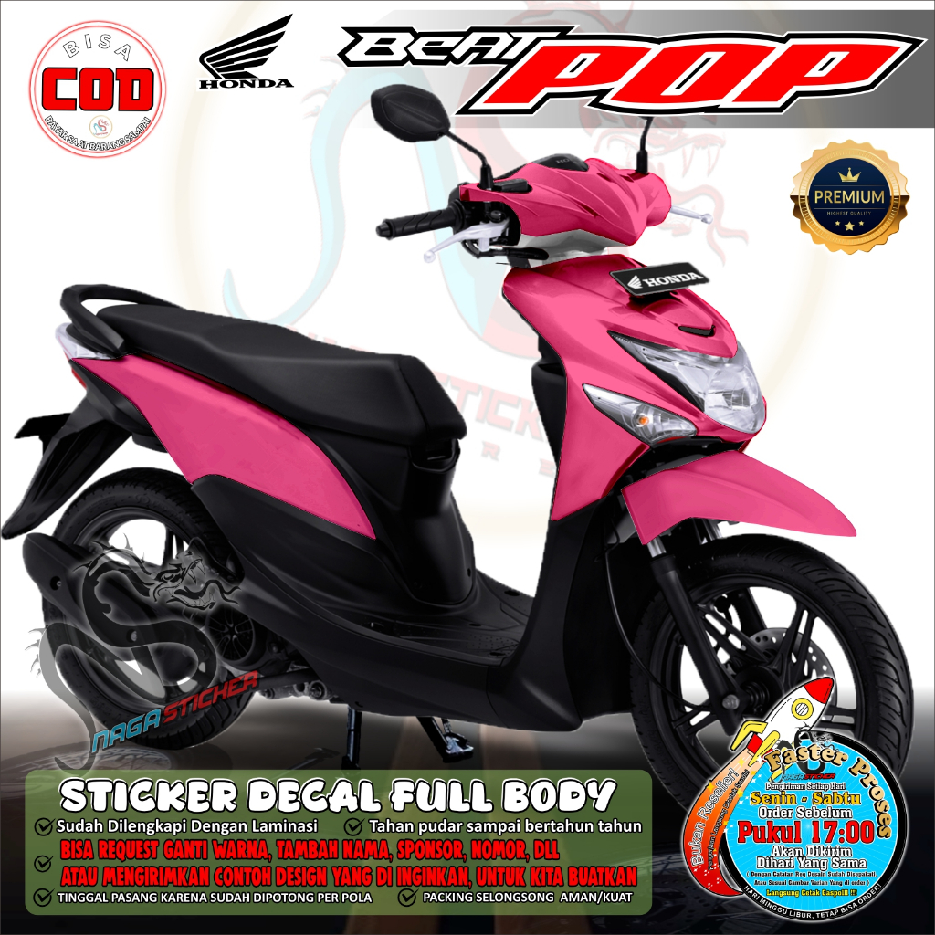 Bisa COD Decal Sticker Full Body Honda Beat Pop Motif Polos Simple NS3600 Desain Custom Dekal stiker