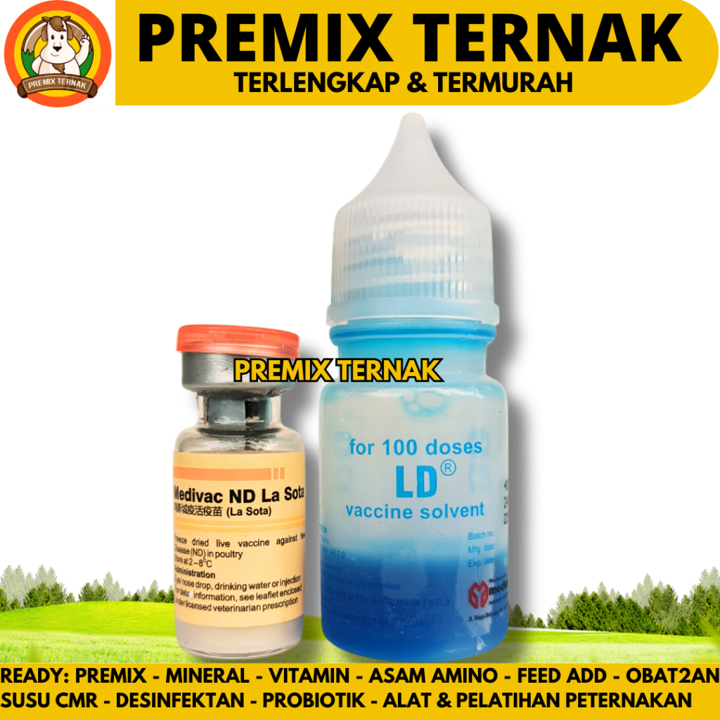 VAKSIN ND LASOTA DOSIS 100 EKOR + PELARUT MEDIVAC MEDION - Vaksin Ayam Tetes Mata Nd Lassota Tetelo