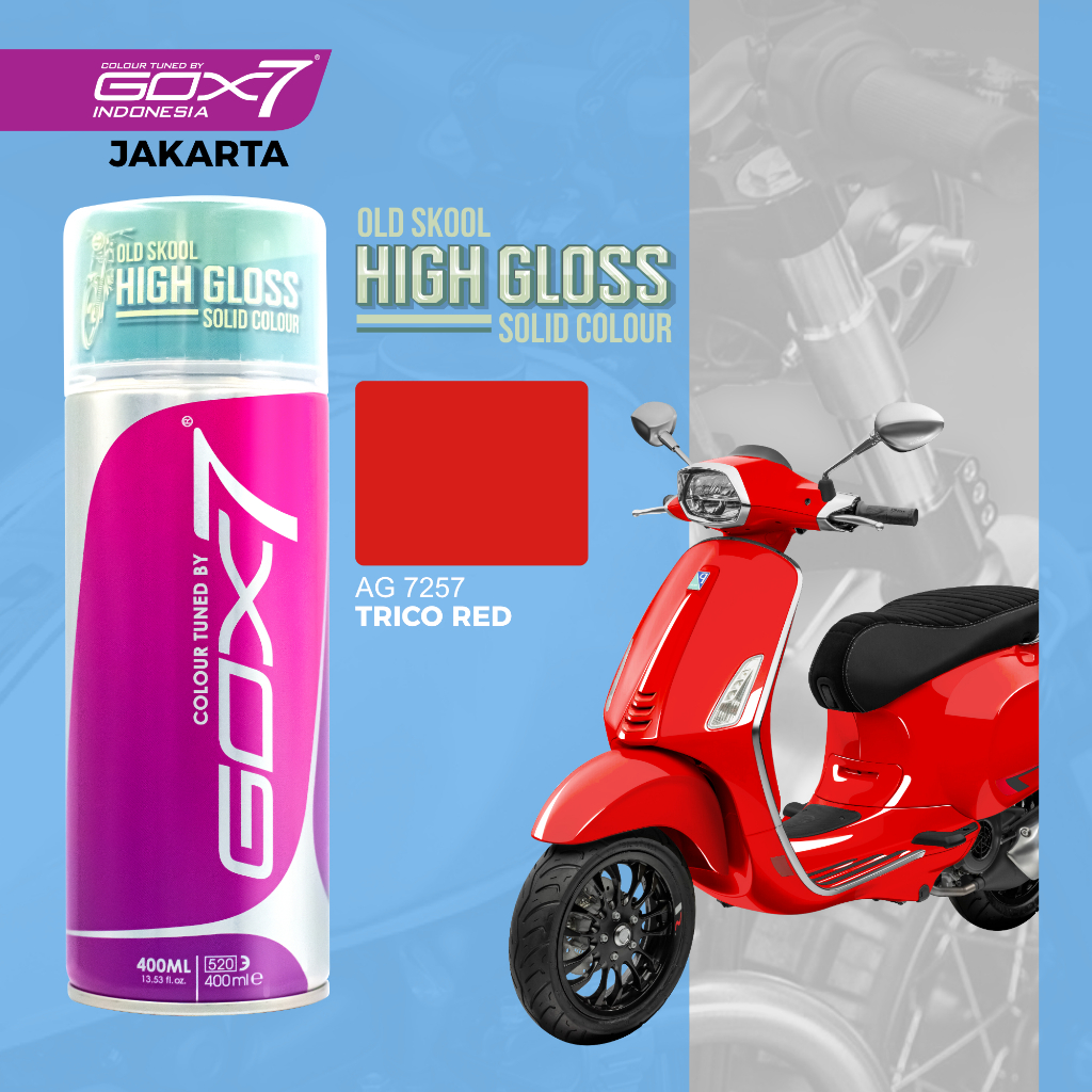 Gox7 Cat Semprot Premium Mobil/Motor Trico Red-Solid PU-High Gloss-Solid Polos-Merah Ferrari-Merah S