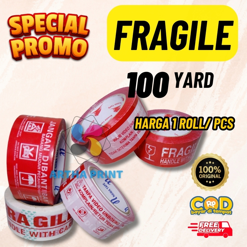 

TAPE LAKBAN FRAGILE MERAH & FRAGILE PUTIH JANGAN DIBANTING 45mm PANJANG 100 YARD HARGA 1 PCS