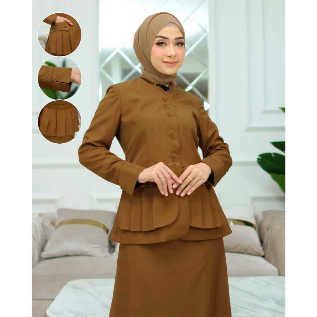 Seragam Kerja Dinas Baju Pemda Khaki Tua Wanita Shanghai Rompi Rempel Setelan Rok Span/Rok.A/Celana 