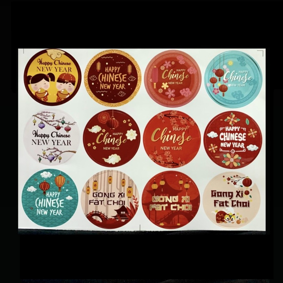 

(12 Pcs)Stiker Imlek Bulat 4.5 Cm Sticker Hampers Chinese New Year Tempalan Stiker Toples Kuker