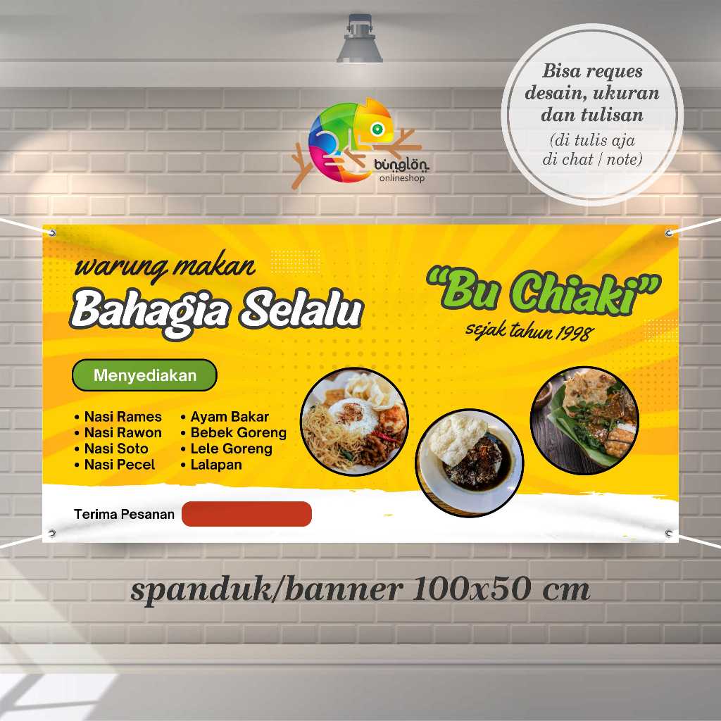 Cetak Spanduk Banner Kuning Simpel Banner Warung Makanan Lalapan