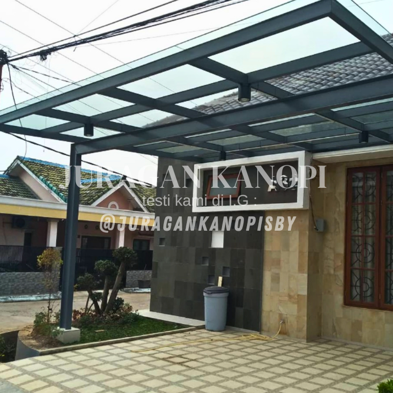 Kanopi kaca 10mm atap tempered terpasang surabaya