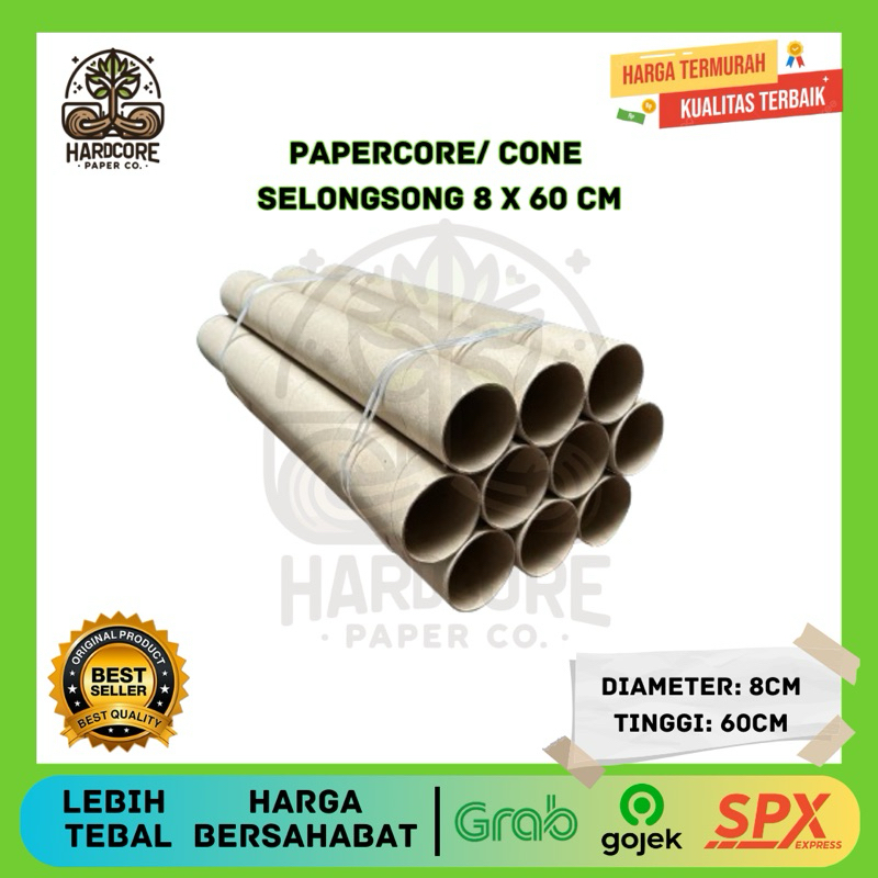 

Selongsong / Bobin / Paper Core / Cones / Packing Sticker / Packing Joran / Packing Poster 8 x 60 cm