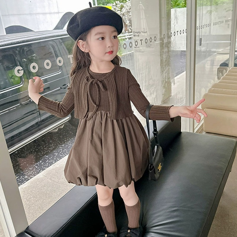 Futurestar Gaun Anak Perempuan Gaun Dua Potong Palsu Lengan Panjang Gaya Korea Gaun Gadis Kecil