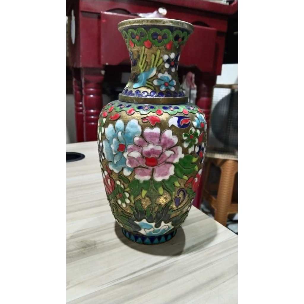 Guci Kuningan Tembaga Motif Bunga Kuno Jadul Antik