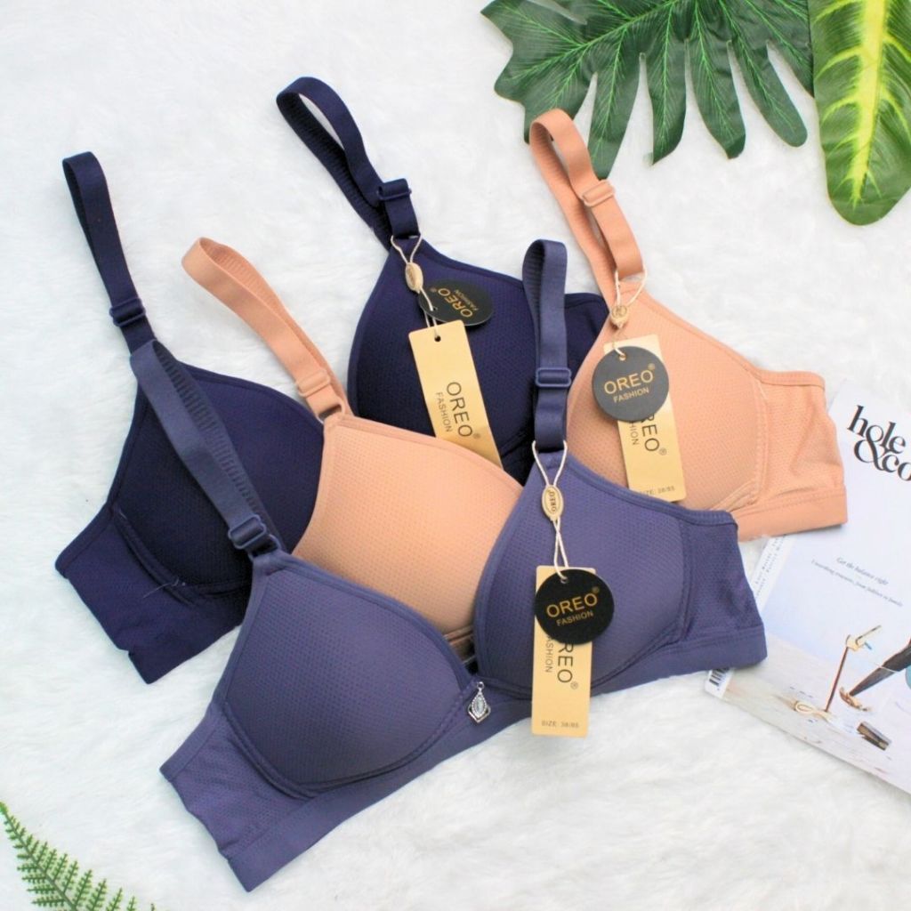 (3 PCS) BRA WANITA PREMIUM OREO SUPER SOFT BH TANPA KAWAT BUSA TEBEL OREO B-04