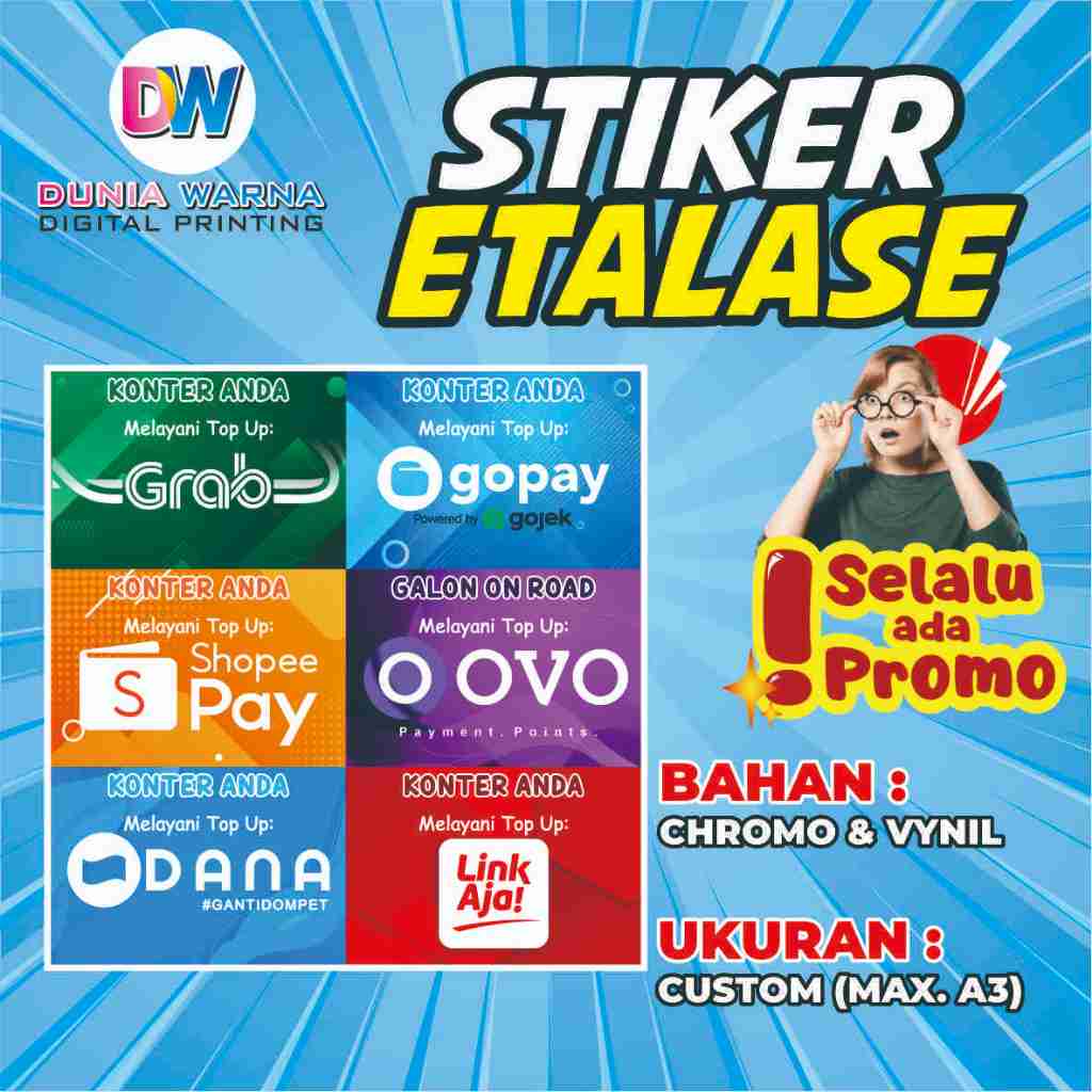 

Stiker Etalase Bawah Konter / Stiker Etalase Bagian Bawah/ Stiker Ewallet / Stiker Dana/ Stiker Shopeepay