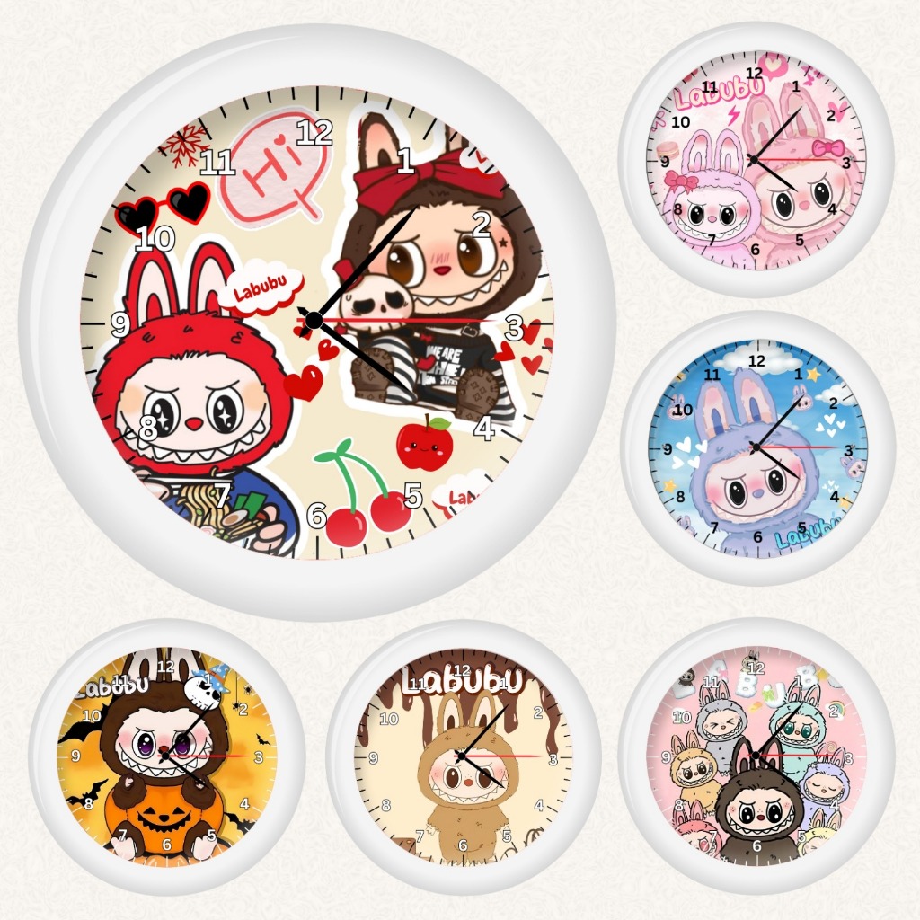 Jam Dinding Besar Karakter Labubu Diameter 30cm / Jam Dinding Karakter Lucu Unik / Jam Dinding Analo