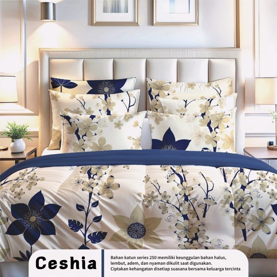 Bedcover Set Katun Motif Bunga Cantik Ceshia | Bed Cover Cewek Cowok | Bedcover Lembut Adem Dingin