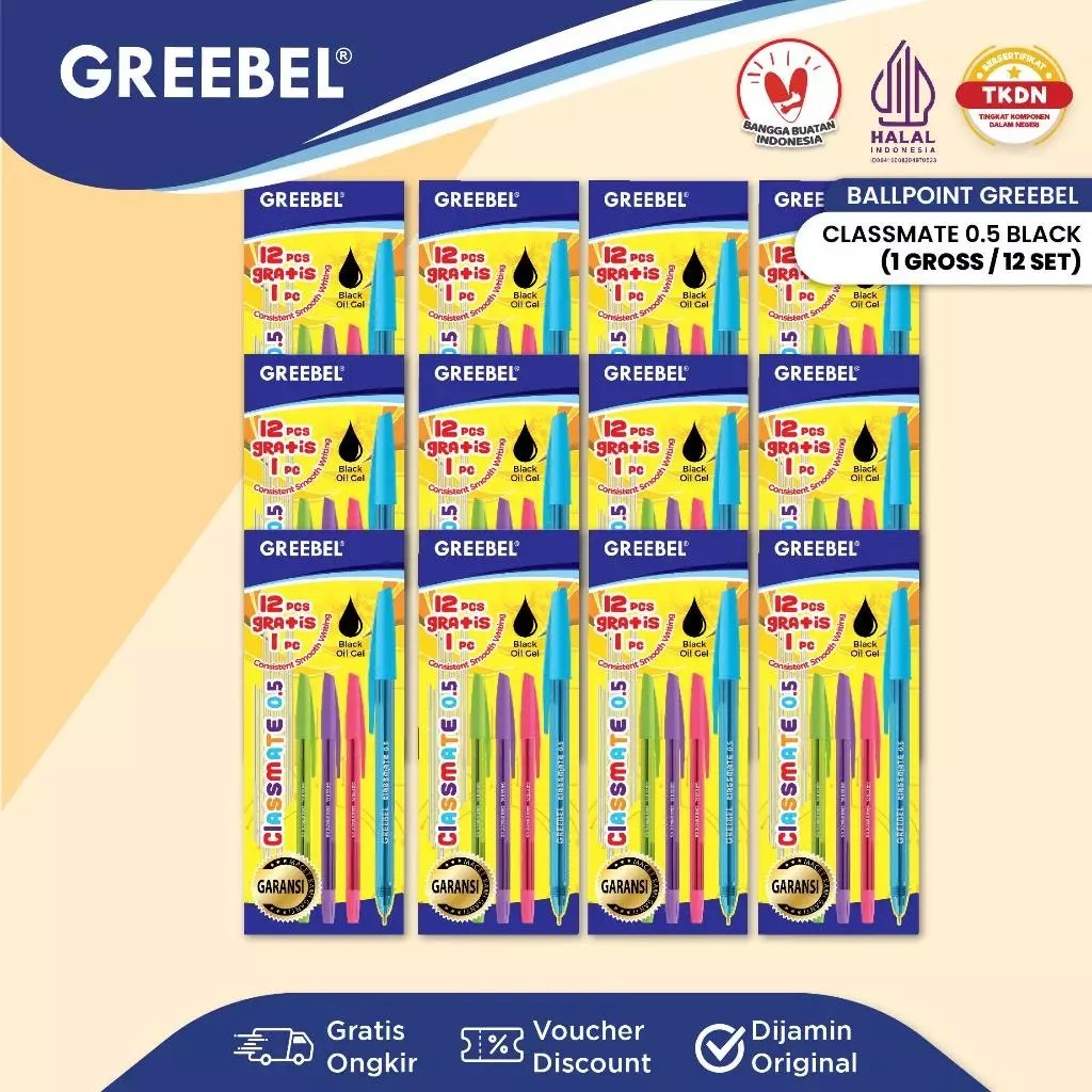 

GREEBEL Pulpen Ballpen / Classmate Hitam (1 Pcs) Ballpoint Bolpen Bolpoin Pena Gel