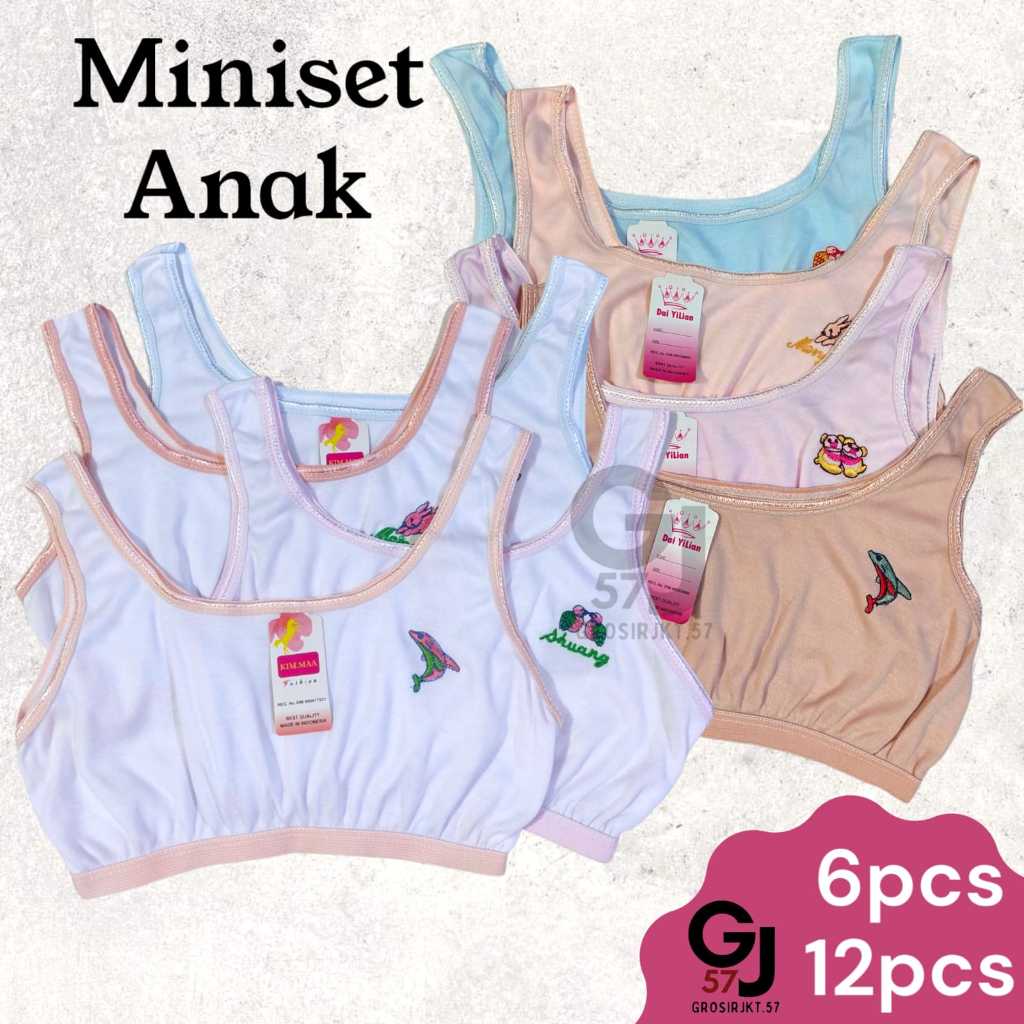 6 Pcs Miniset Anak Remaja Polos Warna Tali Besar Step 1 bra Remaja Mini BRA Miniset Anak Bordir Gros