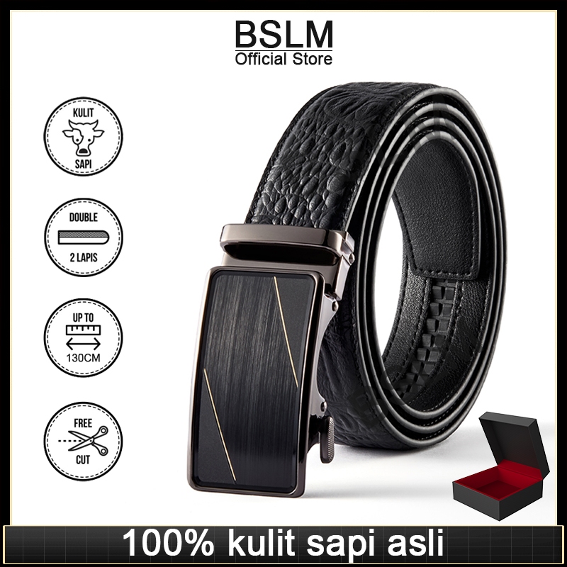 Ikat Pinggang  Pria Sabuk Kulit Model Rel Gesper 100% Kulit Sapi Asli Belt Men Bisnis Sabuk Anak Mud