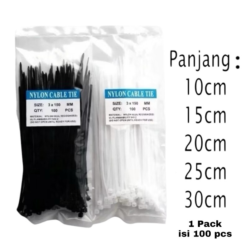 Nylon Cable Tie - Kabel Ties ukuran 3,6 x 200 (20 cm) Warna Hitam & Putih