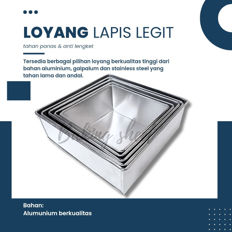 Loyang kue persegi kotak lapis legit - cetakan bolu puding 20x20 alumunium anti lengket