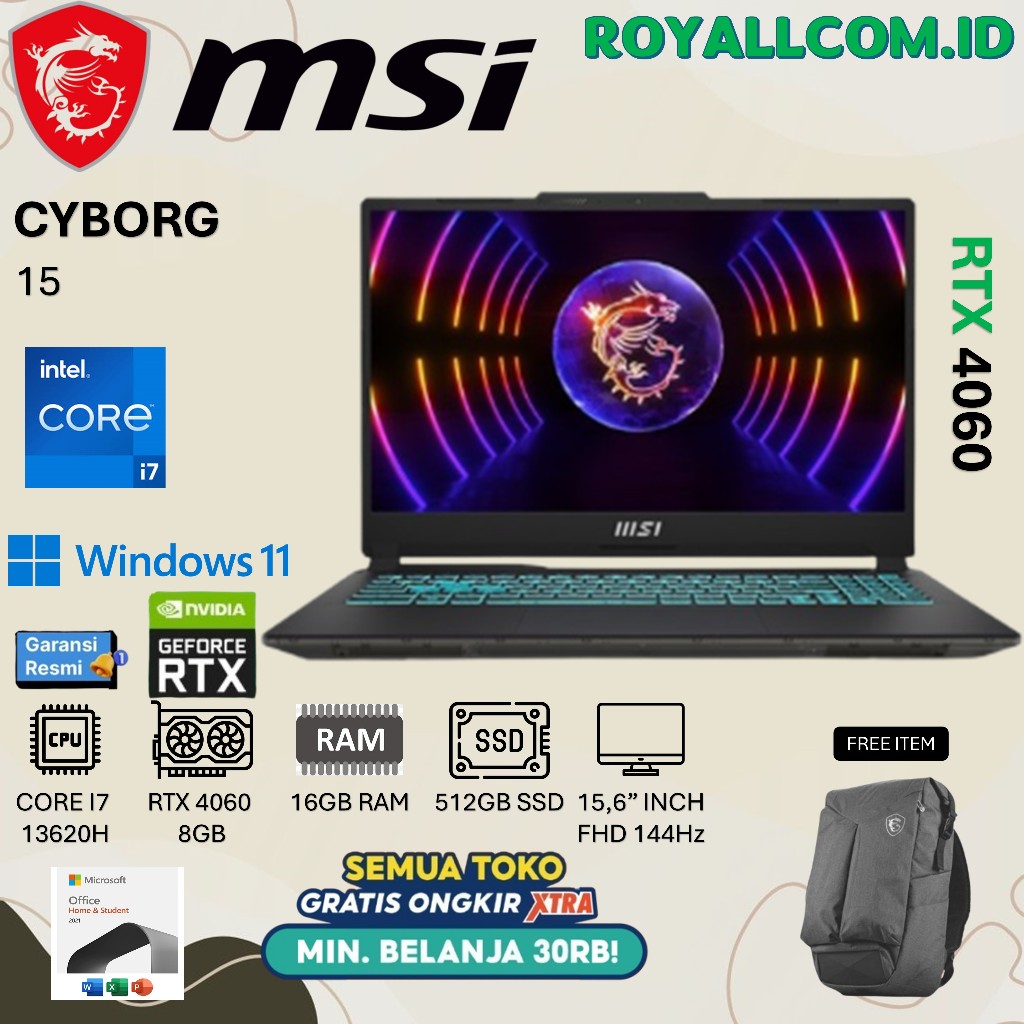 MSI CYBORG 15 I7 13620H RTX4060 8GB/ 16GB 1TB W11+OHS