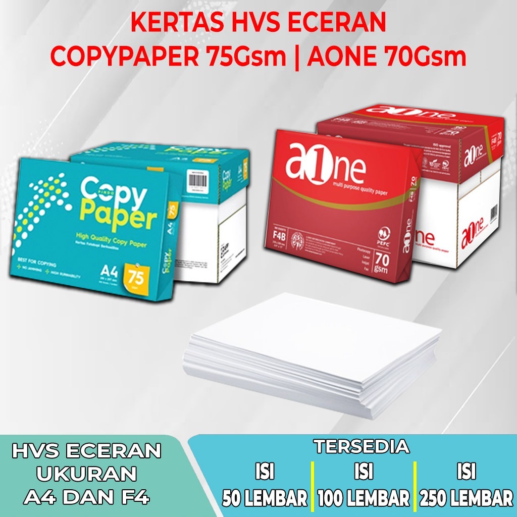 

[BISA INSTANT & COD] ECERAN HVS A4 / F4 Merk COPYPAPER & AONE Tersedia 50 / 100 / 250 Lembar
