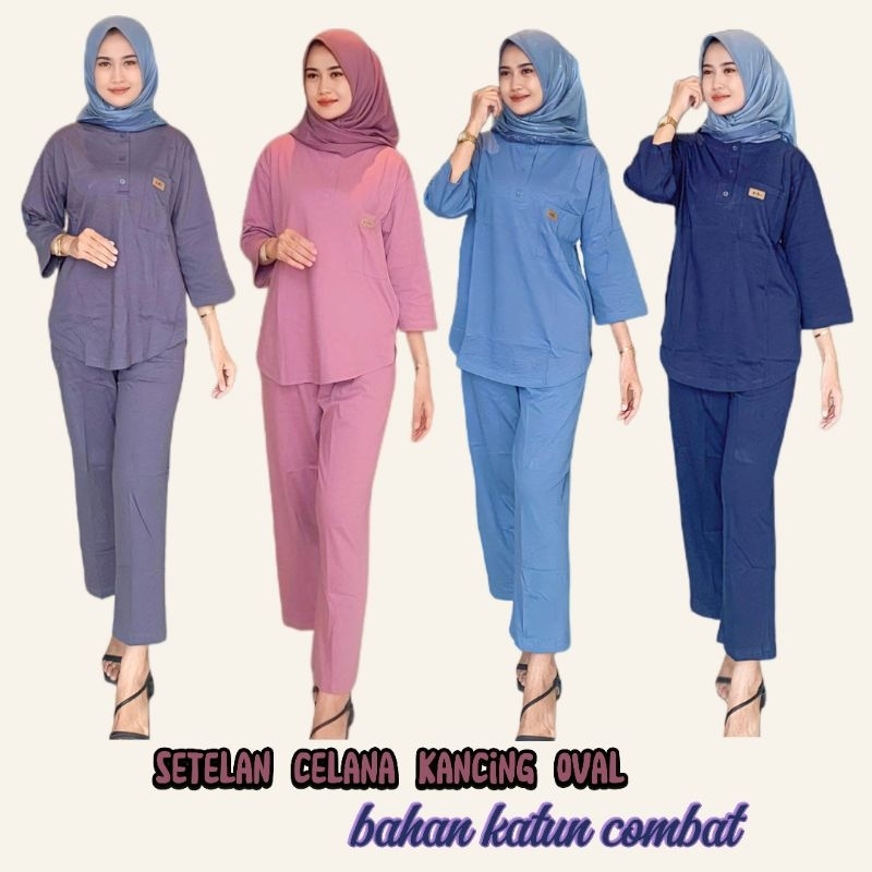 POJEE ORI Ready stock Setelan polos lengan 7/9 one set wanita bahan katun combed