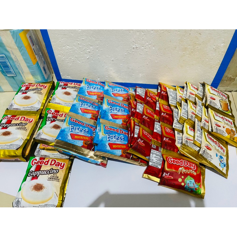 

Good day: Cappucino-Mocafrio Freeze- Mocacinno- Vanilla Latte. ( 1 Renceng isi 10 pcs)