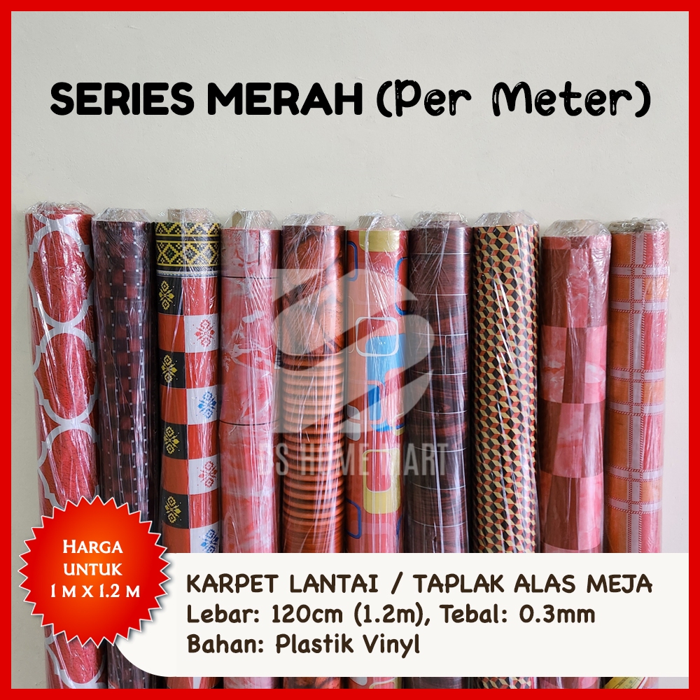 KOLEKSI MERAH / PINK (PER METER): Karpet Lantai Plastik Vinyl Murah Alas Meja Penganti Keramik Daima