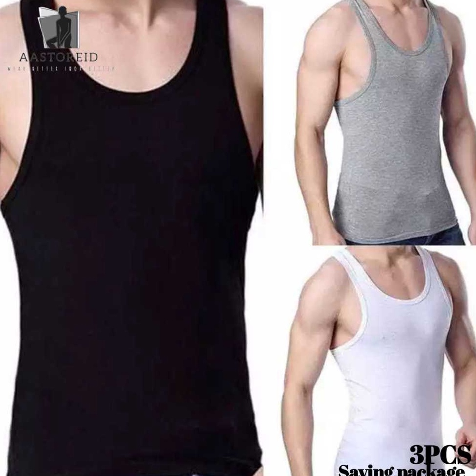 New Stock PAKET 3PCS SINGLET POLOS PRIA DEWASA KAOS DALAM COWOK ADEM LEKTON TERLARIS KUTANG COWO DEW